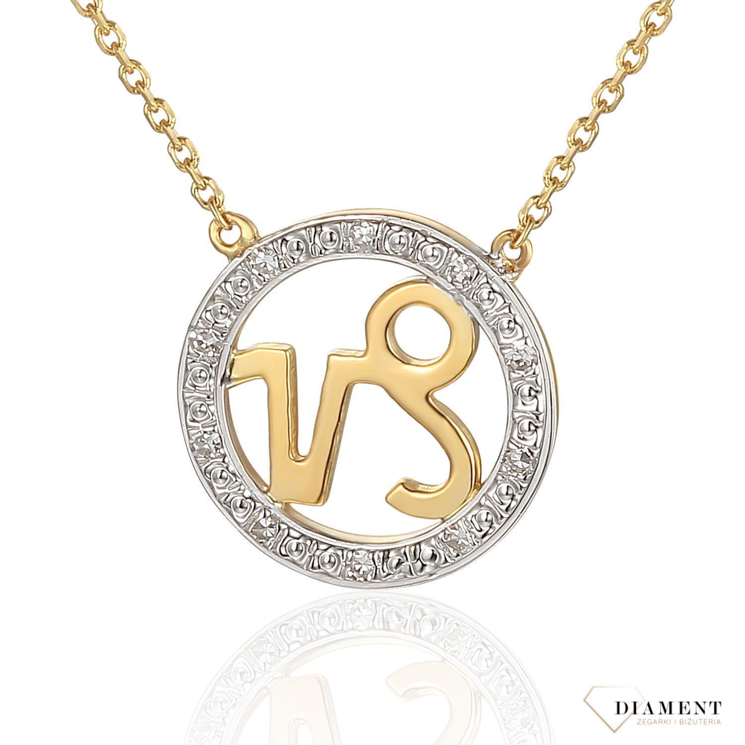 Złoty naszyjnik z brylantami znak zodiaku Koziorożec N07636YC.jpg